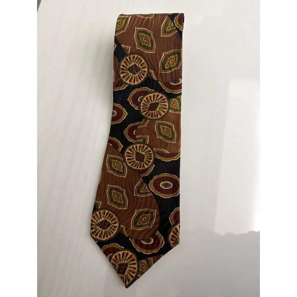 VTG Oscar de la Renta Men’s Brown Abstract Pattern Silk Necktie <3
